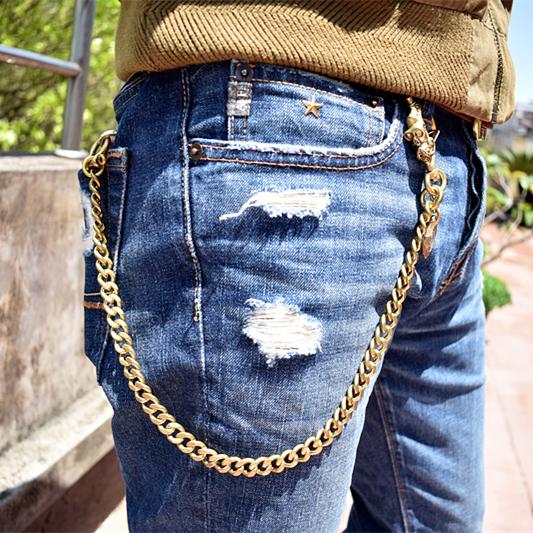 Cool Men's Pure Gold Brass Skull 18'' Key Chain Pants Chains Biker Wal –  imessengerbags